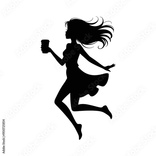 Running Woman Silhouette With Coffee Illustration