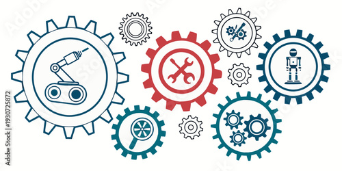 Colorful gears with various symbols representing different aspects of life.