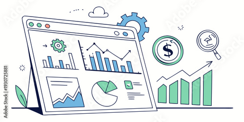 Business analytics dashboard with financial growth and success indicators