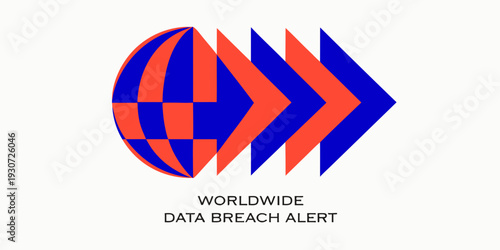 Worldwide data breach alert symbol with bold arrows and vibrant colors