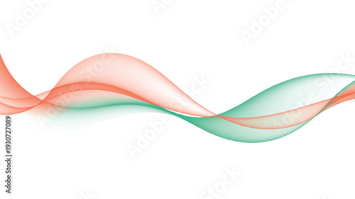 A minimalist abstract design featuring flowing translucent waves in coral and mint green colors against a pure white background (3)_traced