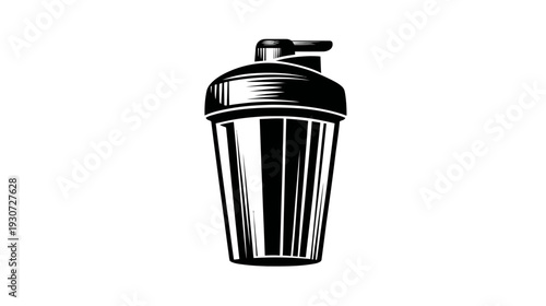 A monochrome illustration of a tall, cylindrical container with a rounded top and a spout