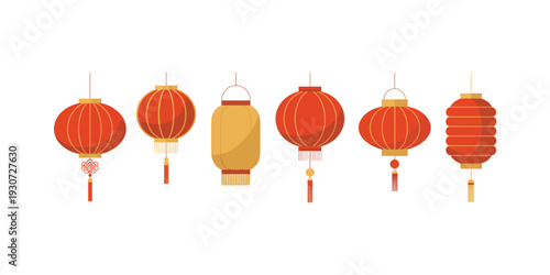 Vibrant red and gold lanterns displayed in a festive arrangement.