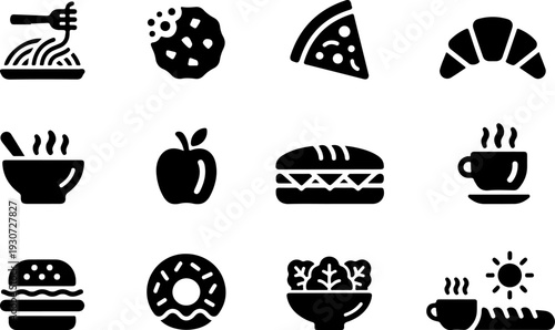 Assorted food icons representing various culinary delights and dishes