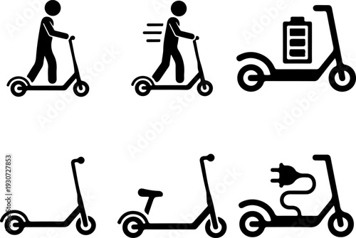 Illustration of various scooters and their features for urban mobility