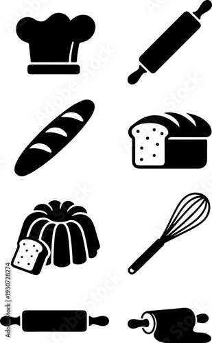 An assortment of baking tools and ingredients for making various types of bread.