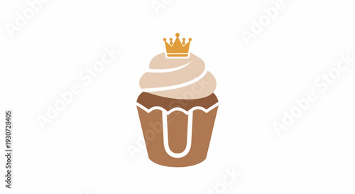 Cupcake with White Frosting and Crown.