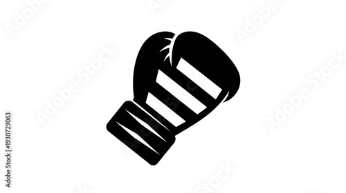 A black and white graphic of a boxing glove, angled from a perspective view