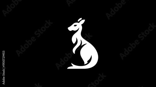 A white silhouette of an animal, stylized with curved lines, against a solid black background