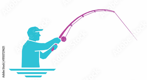 Silhouette of a fisherman casting a fishing rod with a bent rod, representing leisure and sport