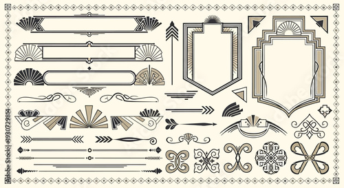 Collection of Art Deco Design Elements and Ornaments.