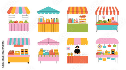 Colorful market stalls with various products on display.