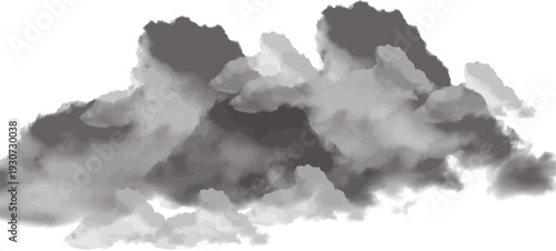 Dark Smoky Cloud Illustration, Black Gray Smoke, Realistic Atmospheric Clipart, Creative Overlay Texture, Digital Art Background, Visual Effects, Design Element, Transparent Decoration