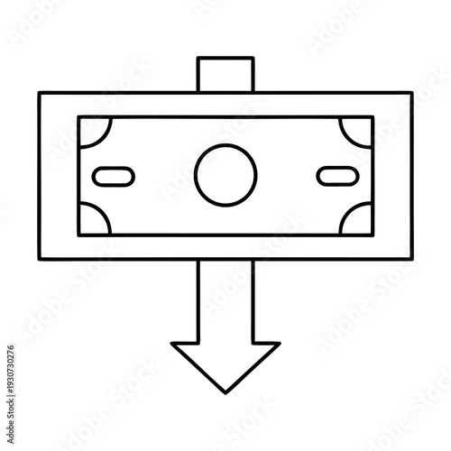 An outline icon displays a banknote emerging downwards from a rectangular slot, clearly symbolizing a money withdrawal or payout.