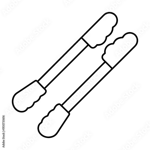 A pair of simple outline kitchen tongs, ready for grilling, serving, or cooking various food items.