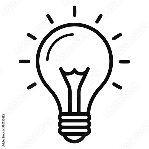 A bright, glowing light bulb icon with radiating lines, symbolizing ideas, innovation, and enlightenment.