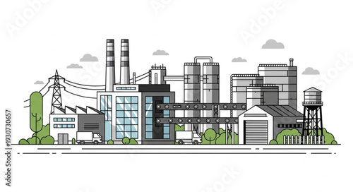 Industrial Factory Building Complex Structure.