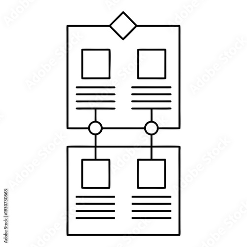 A simplified entity-relationship diagram icon showing interconnected data entities and attributes in a database structure.