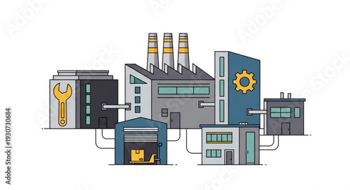 Industrial Factory Building Complex Structure.