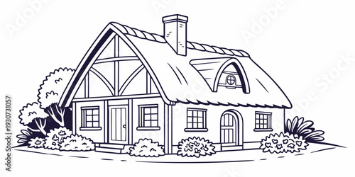 A charming house with a steep roof and a cozy front yard