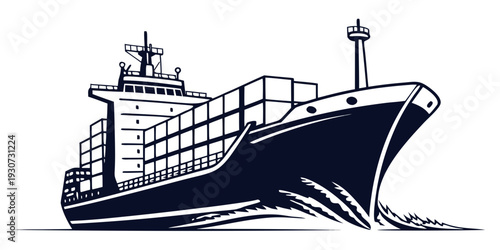 Large cargo ship sailing on calm waters with a clear sky in the background