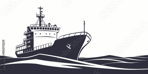 A large vessel sails on the open sea, navigating through the waves.