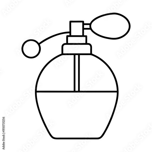 A classic outline illustration of a vintage style perfume bottle with an attached atomizer pump.