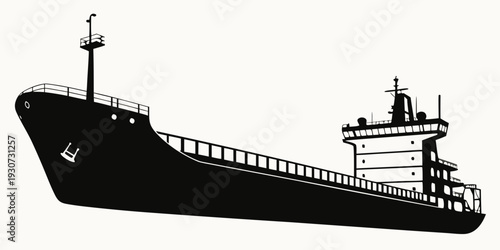 A large cargo ship sailing on calm waters under a clear sky with a distant horizon.
