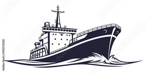 A large cargo ship sailing on a calm sea with a cross on top of its mast