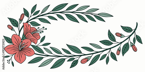 A beautiful floral wreath with red flowers and green leaves.