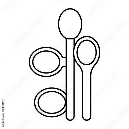 A set of measuring spoons, with a long handle and various oval-shaped scoops, essential for baking and cooking precision.