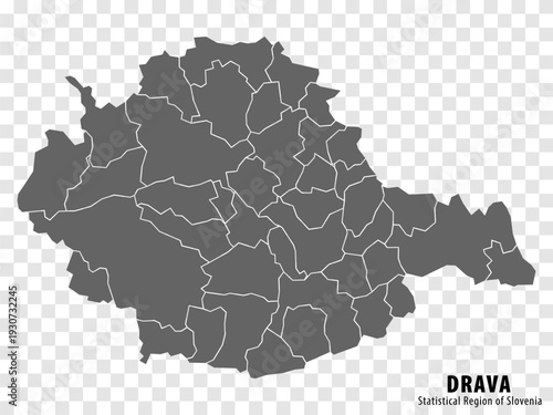 Blank map of Drava Statistical Region. High quality map Drava with municipalities on transparent background for your web site design, logo, app, UI. Slovenia. EPS10.