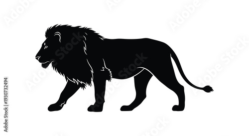 A striking black silhouette of a majestic male lion standing powerfully in profile a regal silhouette high quality professional detailed modern