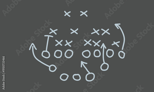 Hand-drawn football play diagram illustrating offensive and defensive strategic movements for game day success and tactical execution.