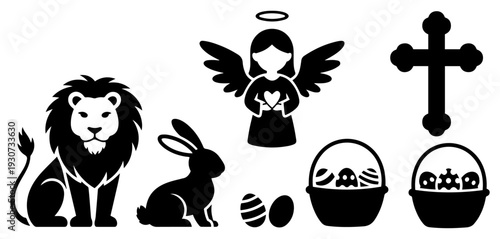 religious easter symbol icon set