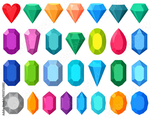 A vibrant collection of assorted gemstones and crystals in various shapes and colors isolated on transparent background