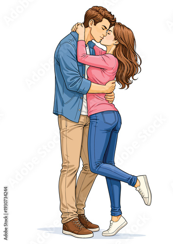 070-12-Young couple embracing and kissing, showing affection and passion