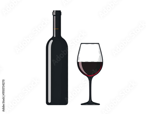 A bottle of red wine with a glass of red wine on a white background. isolated on transparent background