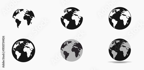 Minimalist Globe and World Map Silhouette Icon Set for Branding