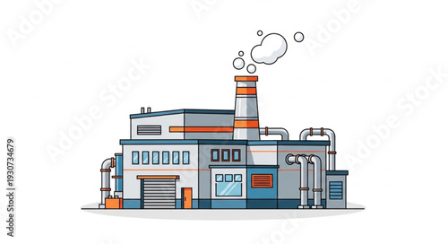 Industrial Factory Building with Chimney.
