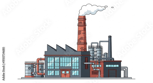 Industrial Factory Building with Chimney.