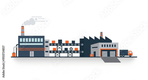Industrial Factory Building with Chimneys.