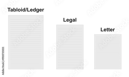 blank white lined paper size tabloid legal letter, vector illustration isolated on white background.