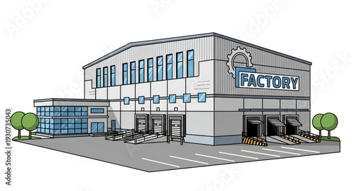 Industrial Factory Building Exterior View.