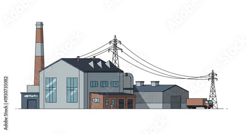 Industrial Factory Building with Chimney.