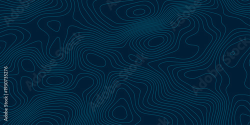 Deep Navy Topographic Map Background with Abstract Teal and Cyan Contour Lines, Flowing Elevation Patterns and Minimal Geographic Vector Texture.