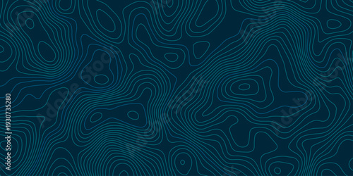 Deep Navy Topographic Map Background with Abstract Teal and Cyan Contour Lines, Flowing Elevation Patterns and Minimal Geographic Vector Texture.