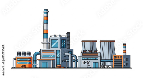 Industrial Factory Building with Chimney.
