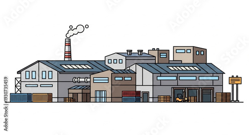 Industrial Factory Building with Chimney.