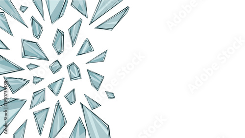 Broken glass shards fly through the air in this dynamic and detailed illustration showing a window or mirror shattering.